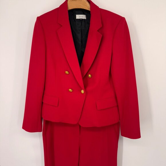 A.L.C. Womens Red Suit crest buttons Blazer jacket slit Pants Size 12 - Picture 2 of 15